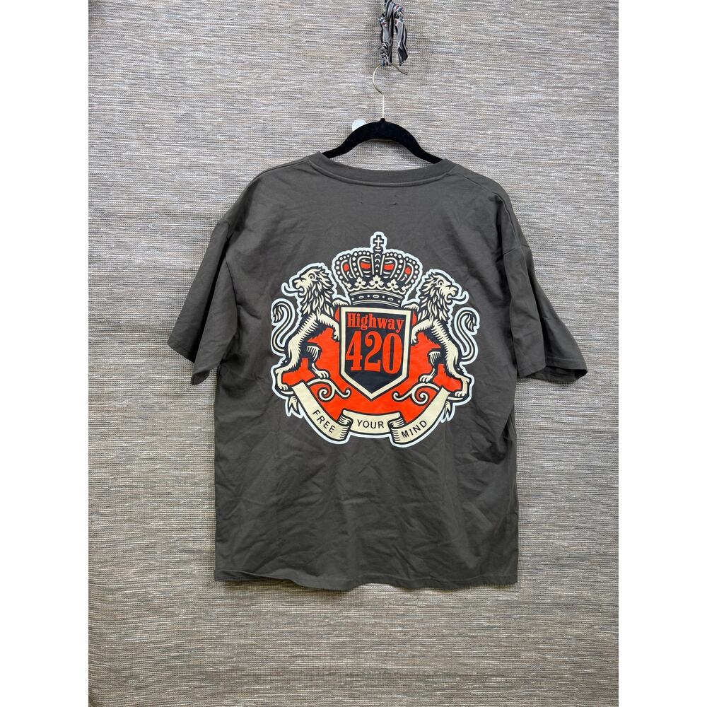 BrandMakers Smokers Club Shirt Mens Large Gray Highway 420 Crest Graphic Tee - Picture 2 of 10